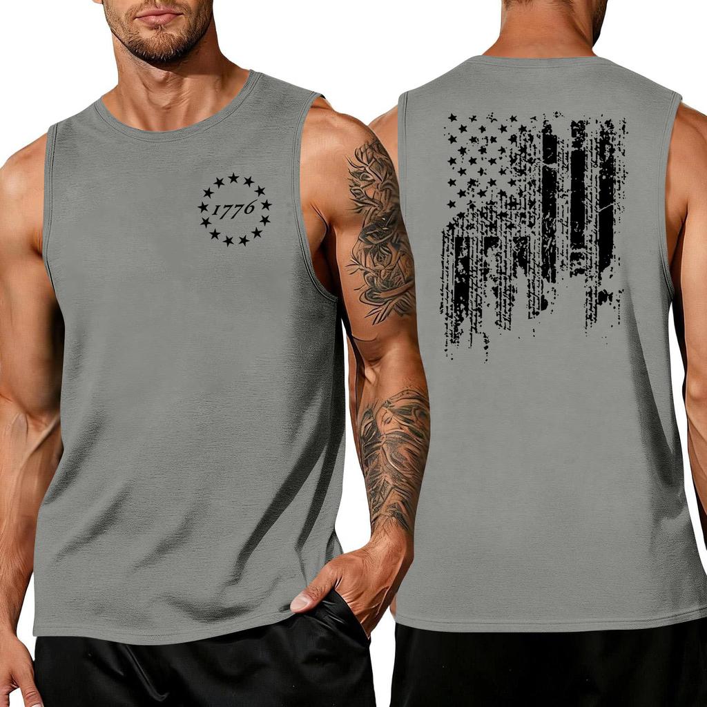Men's Sleeveless Tank Top Casual Athletic Shirt with Independence Day Patriotic Print Round Neck Lightweight Summer Vest