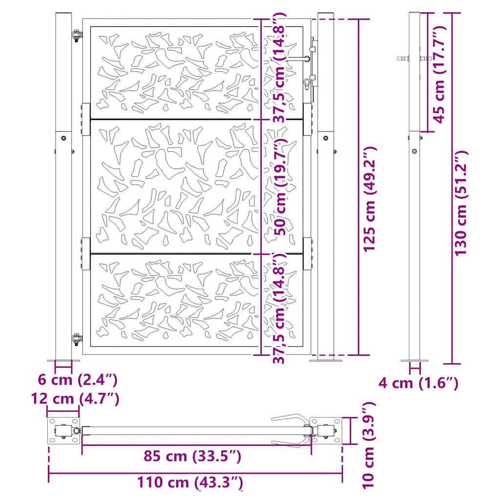 Garden Gate Black 100 x 125 cm Steel Sheet Design