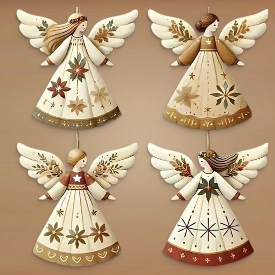 Christmas Wooden Angel Ornaments Rustic Angel Christmas Tree Ornament Retro Small Angel Hanging Decoration for Holiday Party Decor