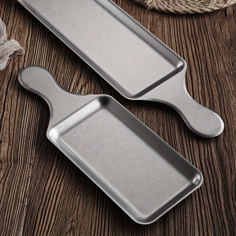 Stainless Steel Rectangular Plate with Handle Made Old Meat Plate Western Food Steak Sushi Plate Flat Bottom Tray