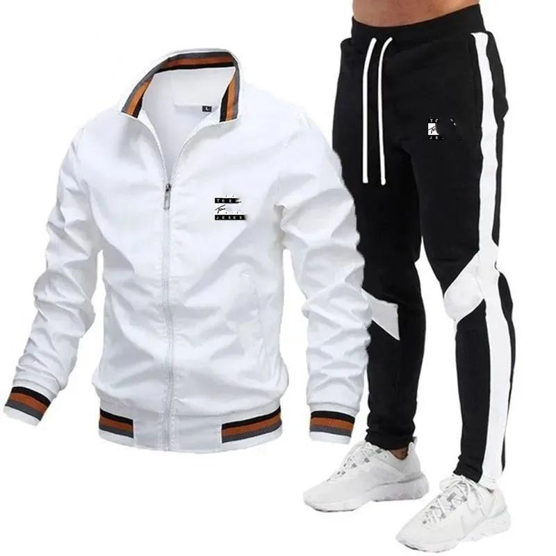 2022 new men s jacket set casual suit spliced trousers bomber jacket high quality jacket set S