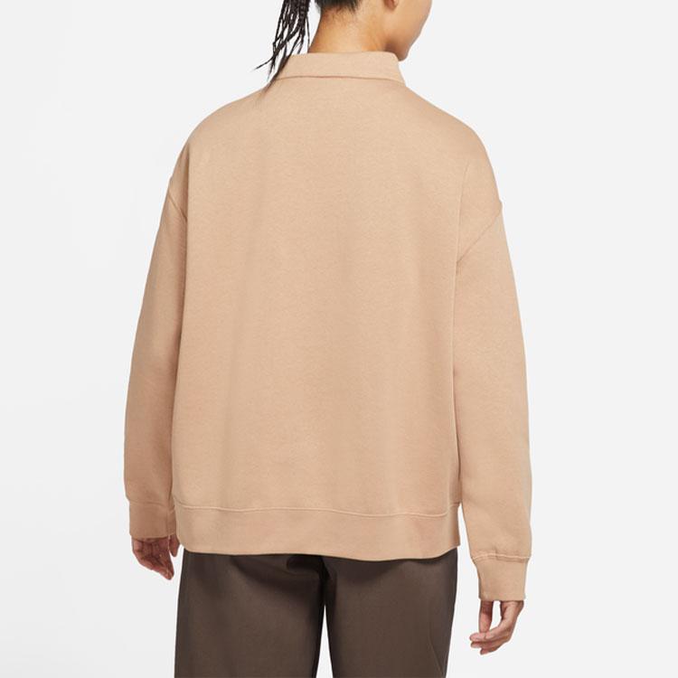 Nike Pulover Casual Larg cu Fermoar la Jumătate, Fleece Culoare Solidă cu Logo, Gât Rotund, American Vintage, Iarnă, Femei, Galben-Moi DC5425-200