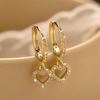 Luxury Crystal Zircon Heart Pendant Earrings For Women Fashion Gold Color Hollow Circle Geometric Ear Buckle Wedding Jewelry