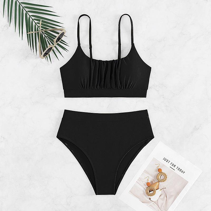 

Women’s Sexy Solid Color Tankini Bathing Suit High-Waist Bikini Swimsuit Two-Piece Backless Swimwear L чорний