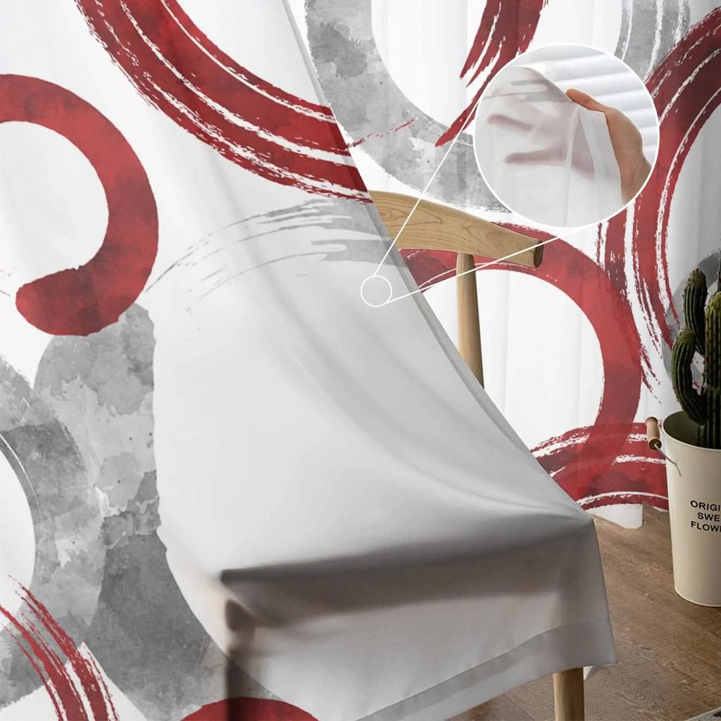 Geometrische Farbkreise, rote Tüllvorhänge für Wohnzimmer, durchsichtiger Vorhang für Schlafzimmer, Küche, Jalousien, Voile-Vorhänge