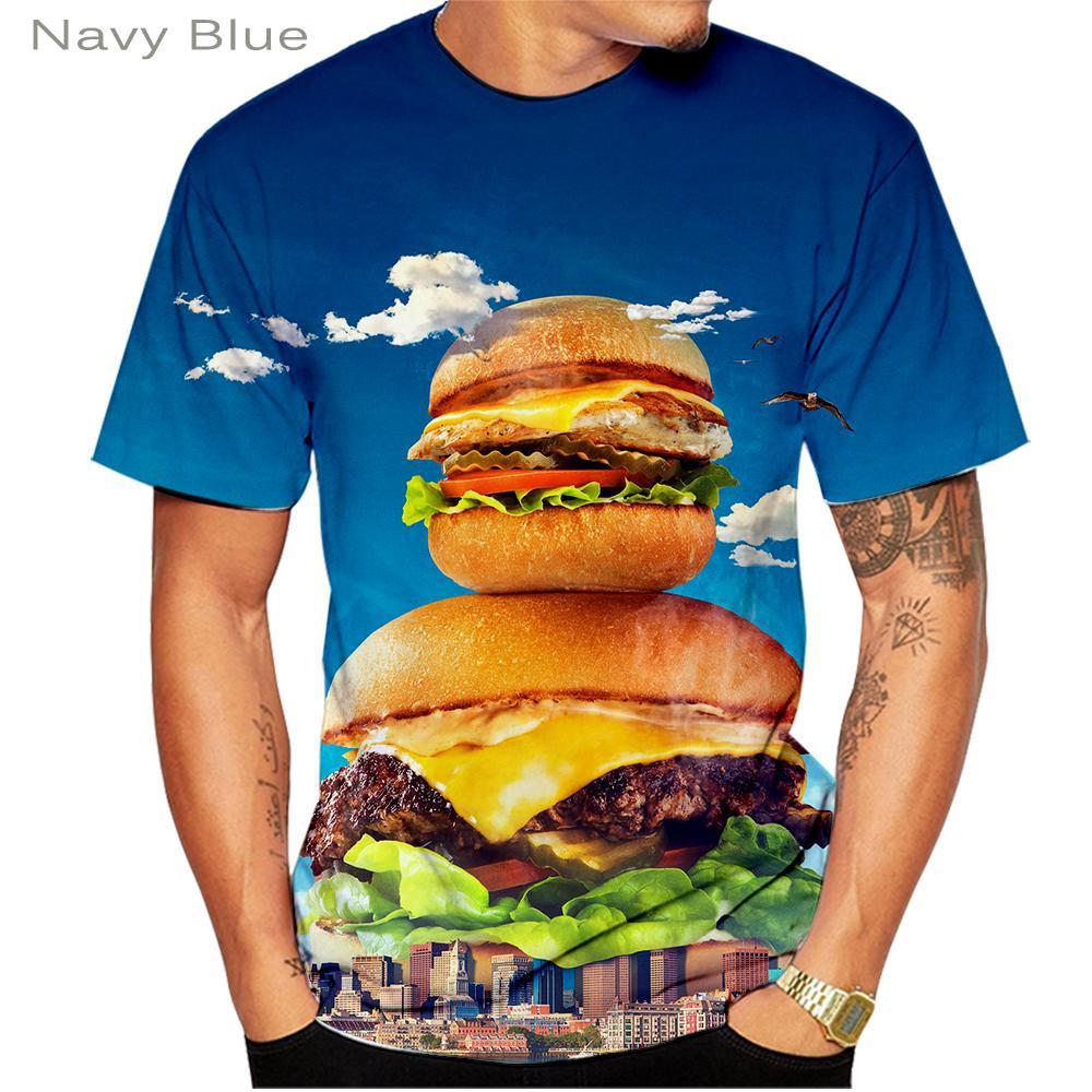 Summer Round Neck Hamburger Pattern 3D Print Top Fashionable Casual Short Sleeved Men's T-shirts