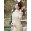 Wildleder-Samt verdickt und elegant Mode lang sieben-Achtel-Ärmel Cheongsam Winter Neu Damen Nationaler Stil Cheongsam