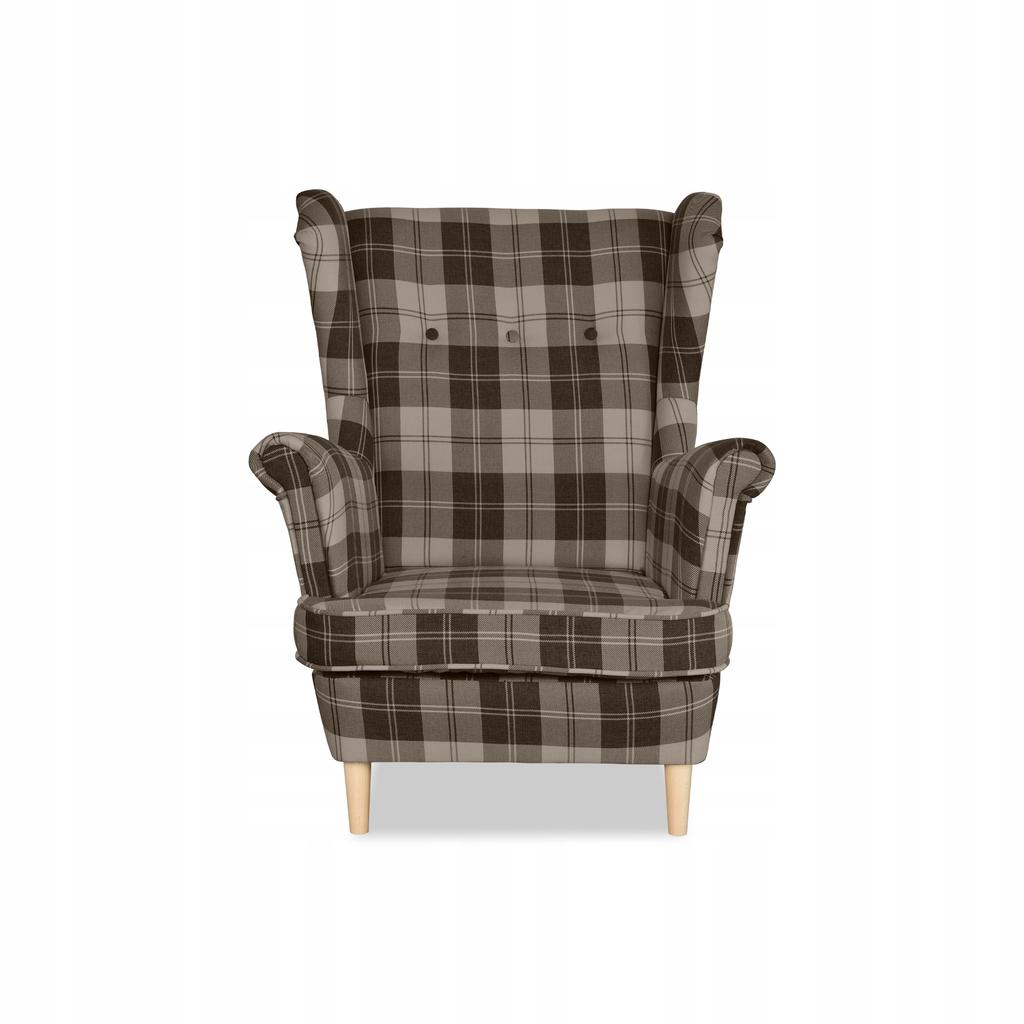 Fotel uszak Winston z podnóżkiem pufą Family Meble krata brązowa