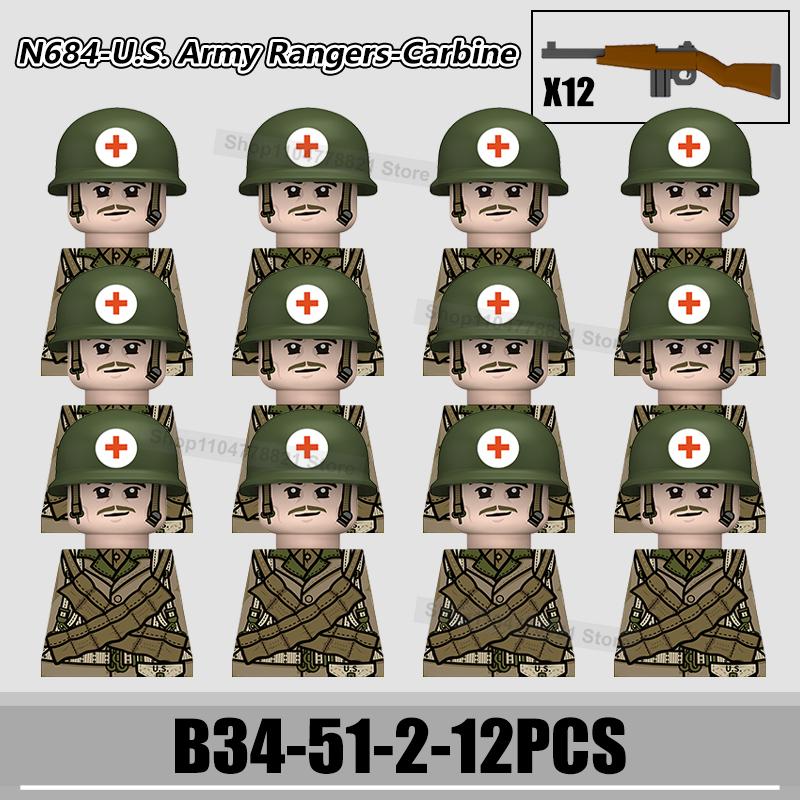 WW2 US Rangers 101 Airborne Soldier Figures Building Blocks Military Army Infantry Gear Helmet Rifle Guns BAR Bricks Toy Gifts