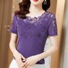 S-5XL Women T-Shirt Summer Lace Hollow Embroidery Mesh Tees Tops Casual Short Sleeve Hot Drilling Women's Shirt