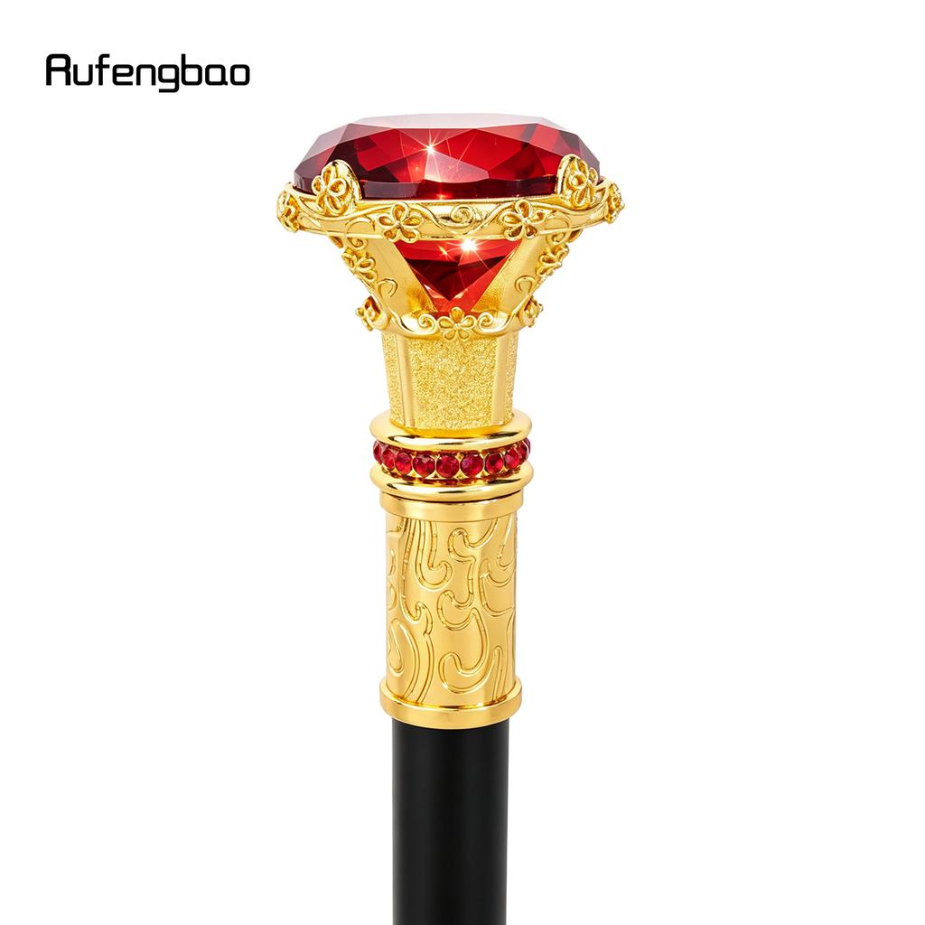 Bastone da Passeggio Tipo Diamante Rosso Dorato Bastone da Passeggio Decorativo alla Moda Gentleman Elegante Bastone Cosplay Pomello Pastorale 93cm