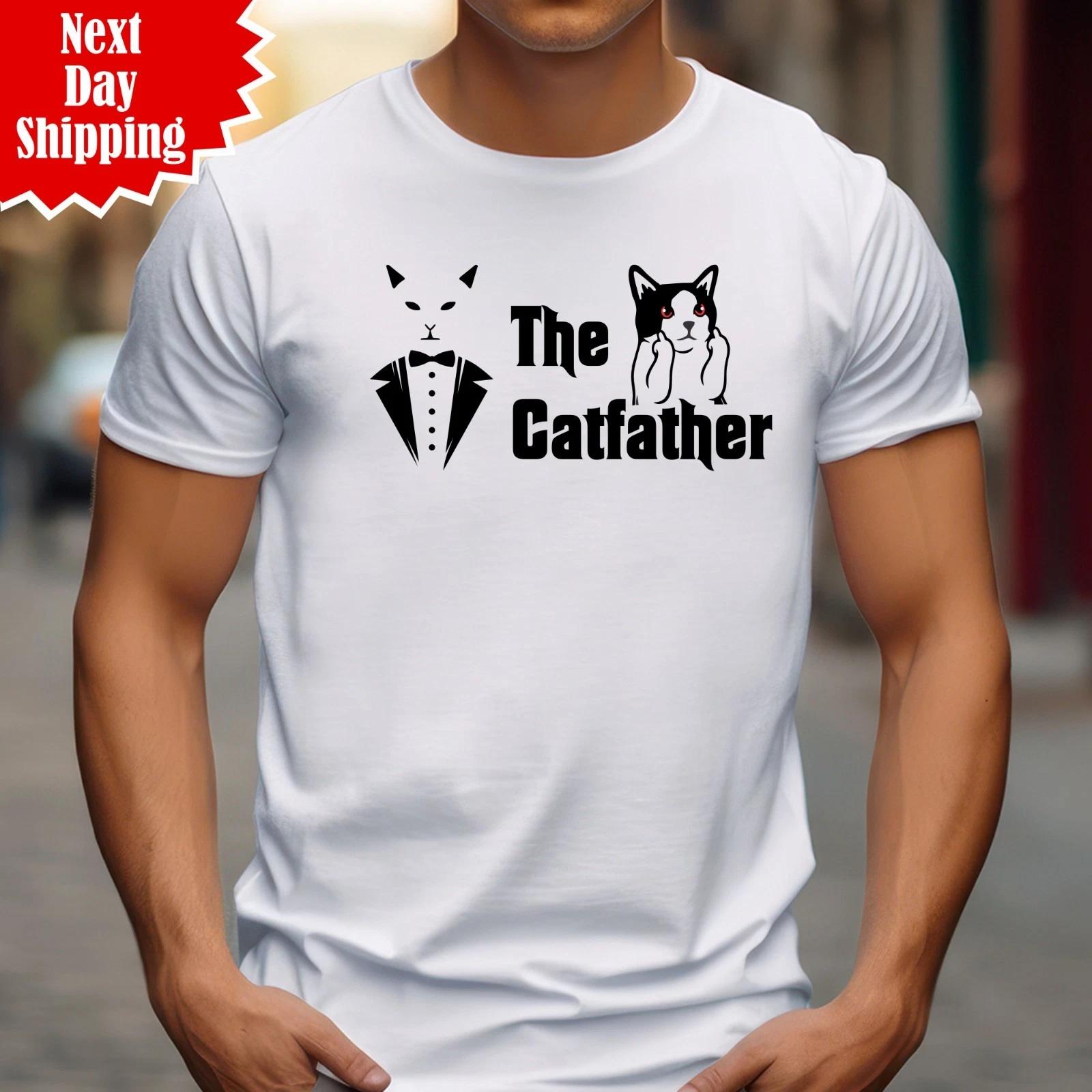 The Catfather T-Shirt Printed Funny Kitten Cat Lovers Gift Men Short Sleeve Top XL