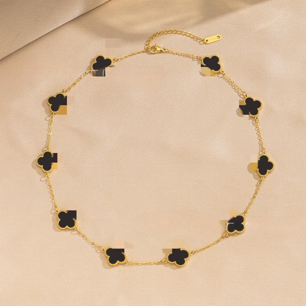 

Роскошная Высокая Версия Не выцветающее Ожерелье Четырехлистный Клевер Высокая Ценность Модное Двустороннее Четырехлистное Цветочное Благородное Женское Длинное 10 Цветочное Ожерелье-цепочка для ключиц 13mm чёрный