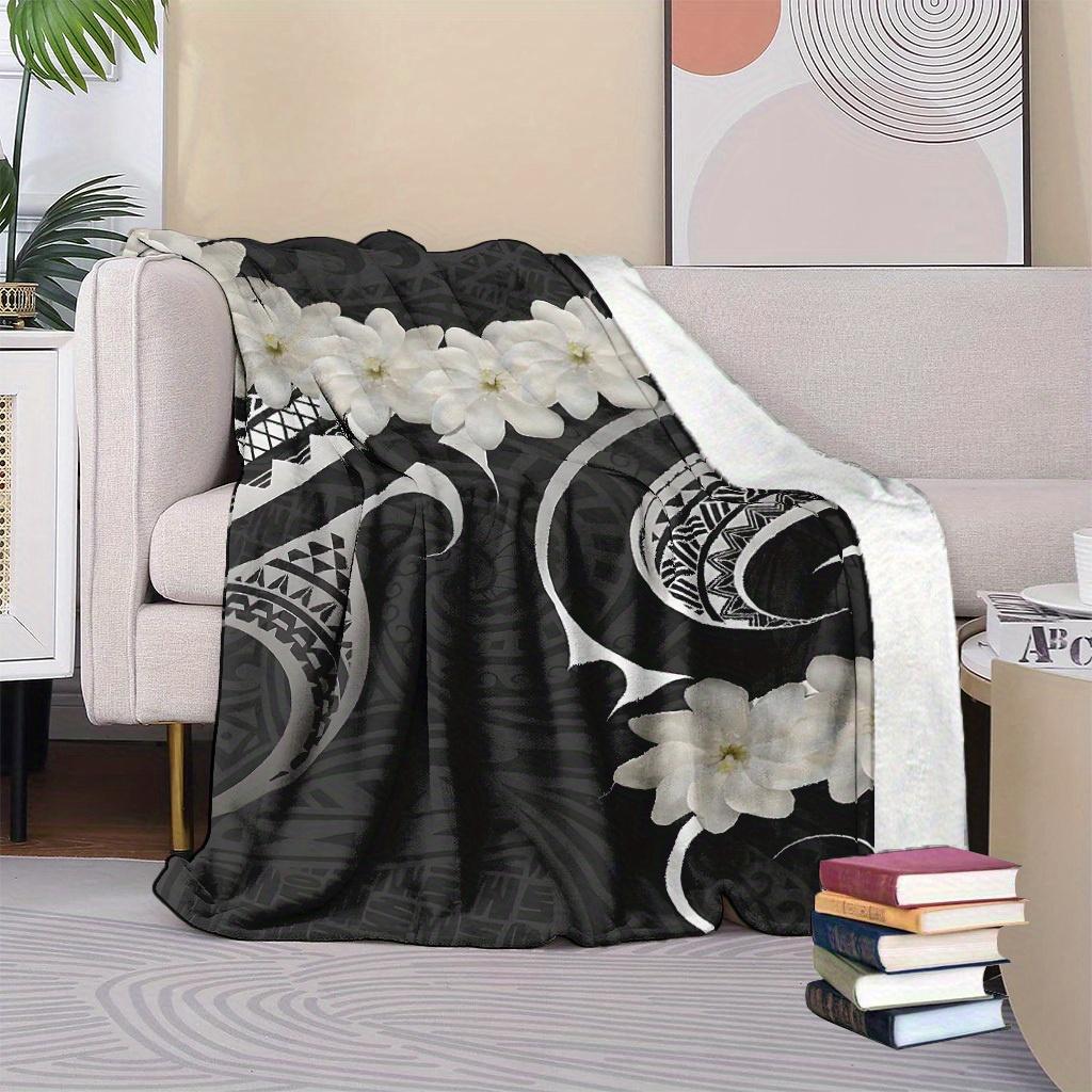 Tropical hibiscus and palm leaf patterns Blanket for Sofa Bed Travel Camping Living Room Office Conditioning Blanket