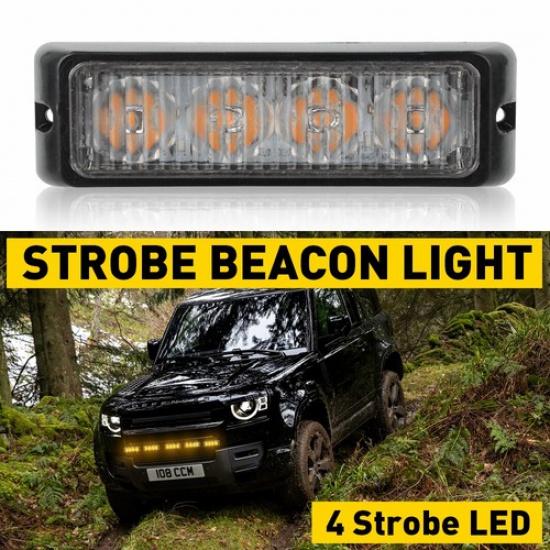 1PC 4LED Amber Car Strobe Hazard Light Flashing Warning Lamp Beacon Waterproof