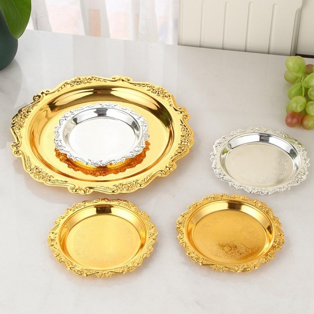 Golden Silver Fruit Snack Plate Desktop Jewelry Storage Tray Dinner Serving Tray  Tea Cup Holder