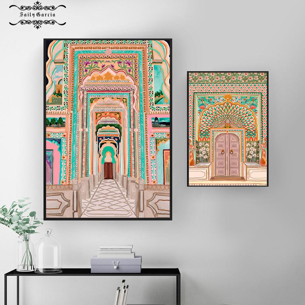 Watercolor Morocco Door Vintage Poster Corridor Architecture Art Pictures Printed Canvas Painting Picture Living Room Home Decor