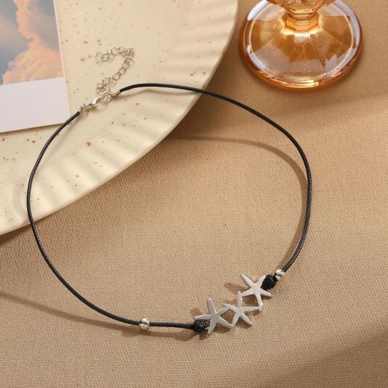 Starfish Pendant Necklace Beach Choker Jewelry Bohemian Wax Rope Chain Necklace