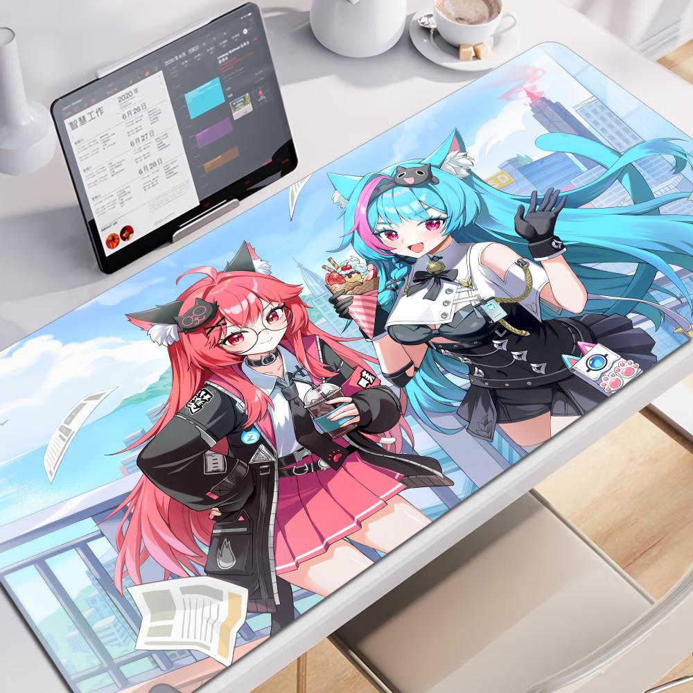 Kawaii Anime Girl Mint Mousepad Large Xxl Neverness To Everness Computer Keyboardmat Suitable For Office Work And Gaming