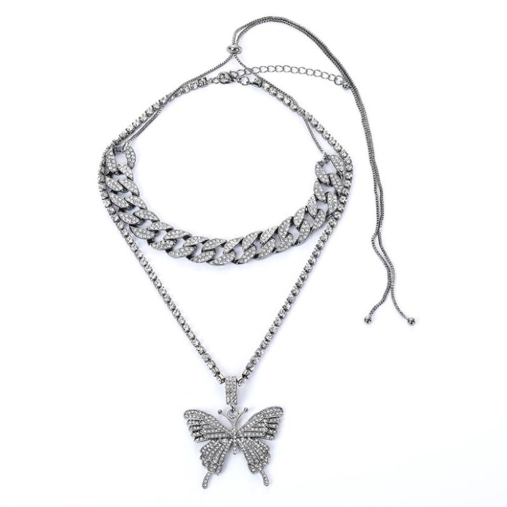 Rhinestone Bling Necklace Trendy Fashion Collars Necklace Butterfly Pendant Necklace for Women