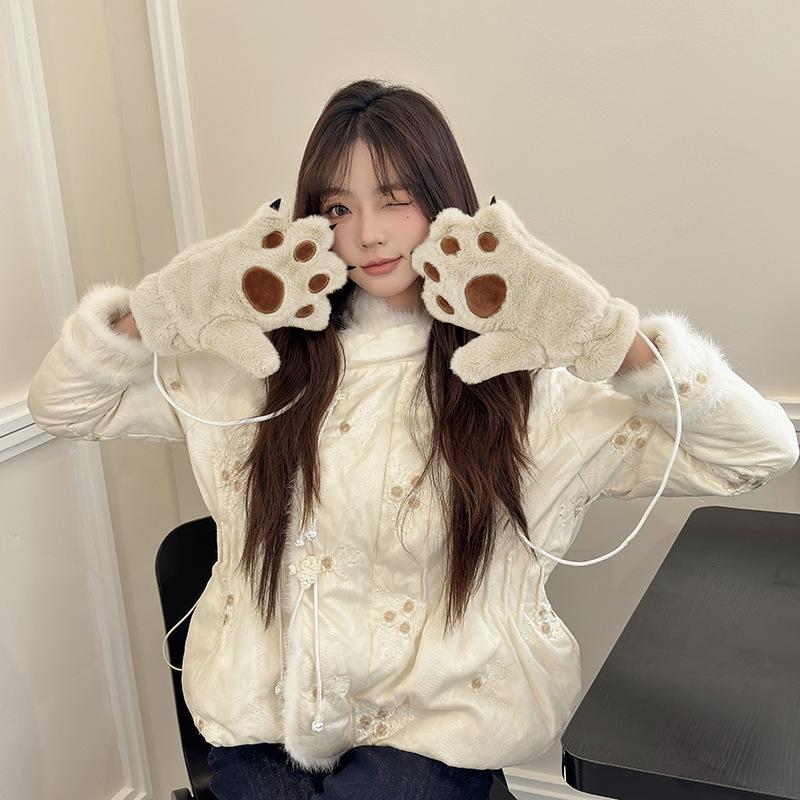 

Cute panda hat, scarf, integrated autumn and winter thickened and velvet cold-proof new age-reducing warm gloves three-piece set M（56-60cm）