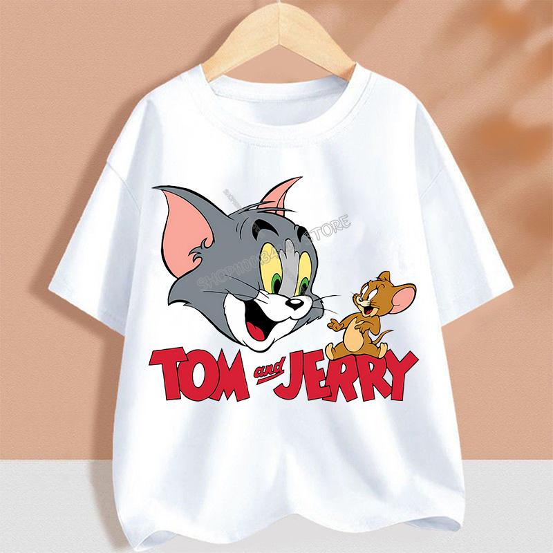 T-shirt for Children Cartoon Partern Tee Top Round Collar Clothing Black White