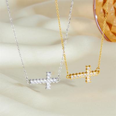 Niche Stainless Steel Neck Chain Does Not Fade, Diamond-encrusted Cross Necklace, Women's Light Luxury Fashion Collarbone Chain