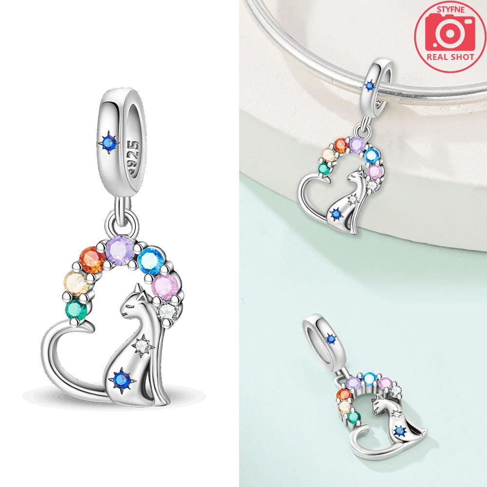 

Charms Original Colored Zircon Cat Elephant Animal Pendant Original Copper Bead Fit Bracelet Women Valentines Gift Accessory