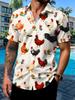 Camicia a maniche corte da uomo taglie forti, fantasia a stormo di polli, camicia casual a maniche corte per uomini taglie forti, floreale di pollo colorato, sportivo ingrandito da uomo