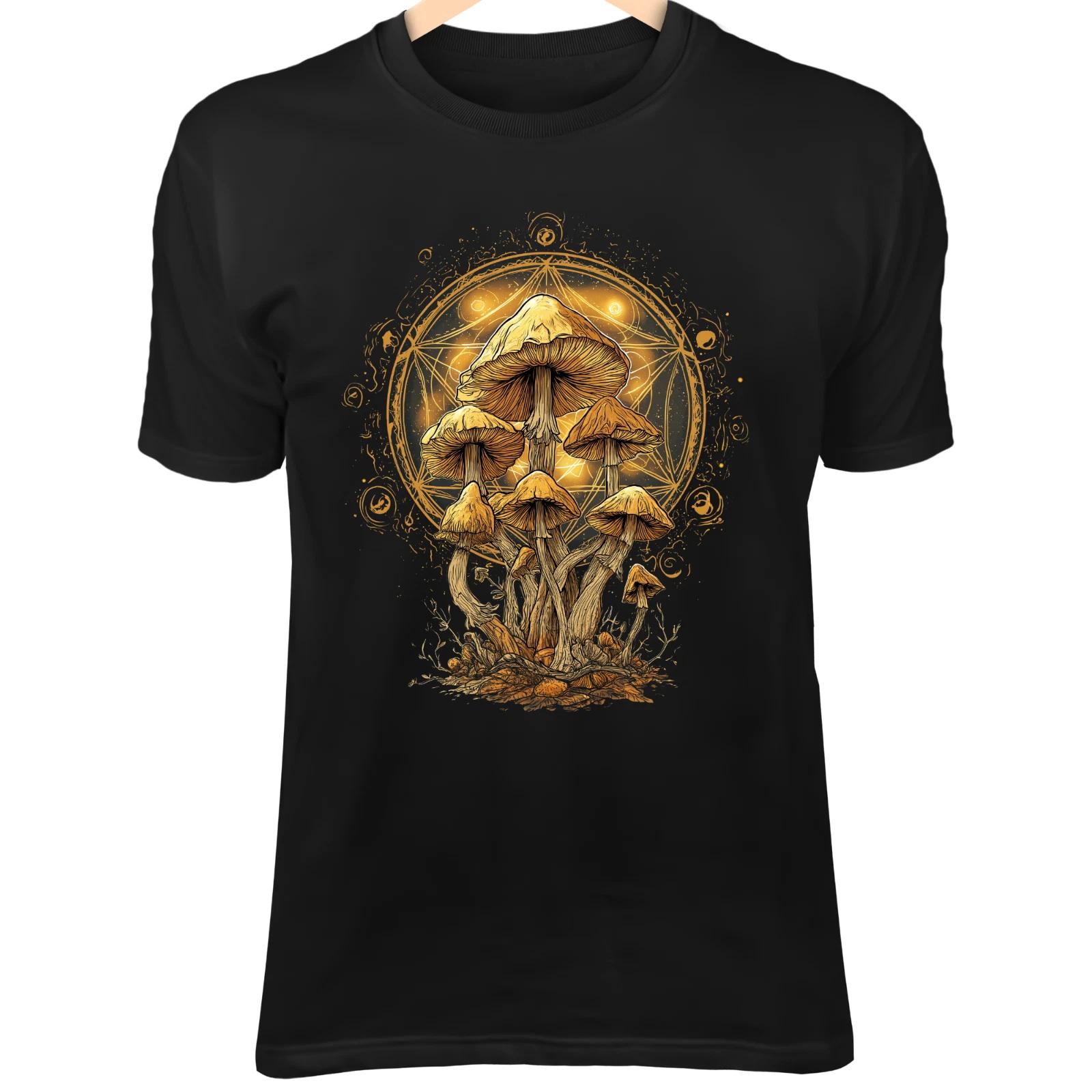 Mushroom Fairy Circle - Golden Metatron’s Cube Mandala, Warm Earthy Glow Sacred L