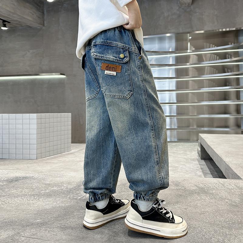 2025 Spring/Autumn Boys' Korean Style Pocket Patchwork Jeans for Kids