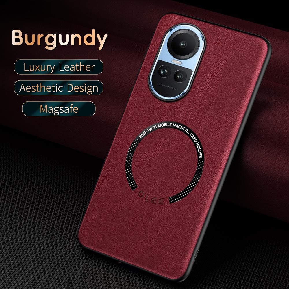 For OPPO Reno 10 10 Pro Fine Hole PU Cow Pattern Leather Outer Magnetic Ring Soft Edge Anti-Drop Anti-Fingerprint Phone Case