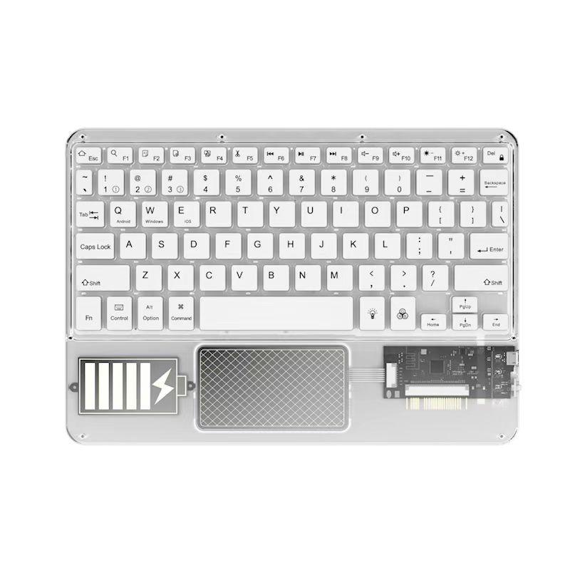 Transparentná RGB Bluetooth klávesnica s touchpadom nabíjateľná bezdrôtová klávesnica pre iPad Android iOS Windows Tablet