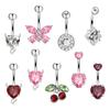 3pcs/Set Stainless Steel Color Cubic Zirconia Navel Rings Round Butterfly Heart Cherry Shapes Fashion Body Piercing Jewelry