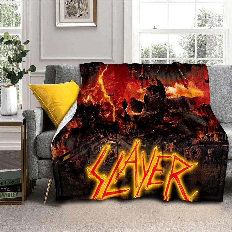 3D Retro Band Slayer Heavy Metal Rcck Sign Blanket,Soft Throw Blanket for Home Bedroom Bed Sofa Travel Cover Kid Gift