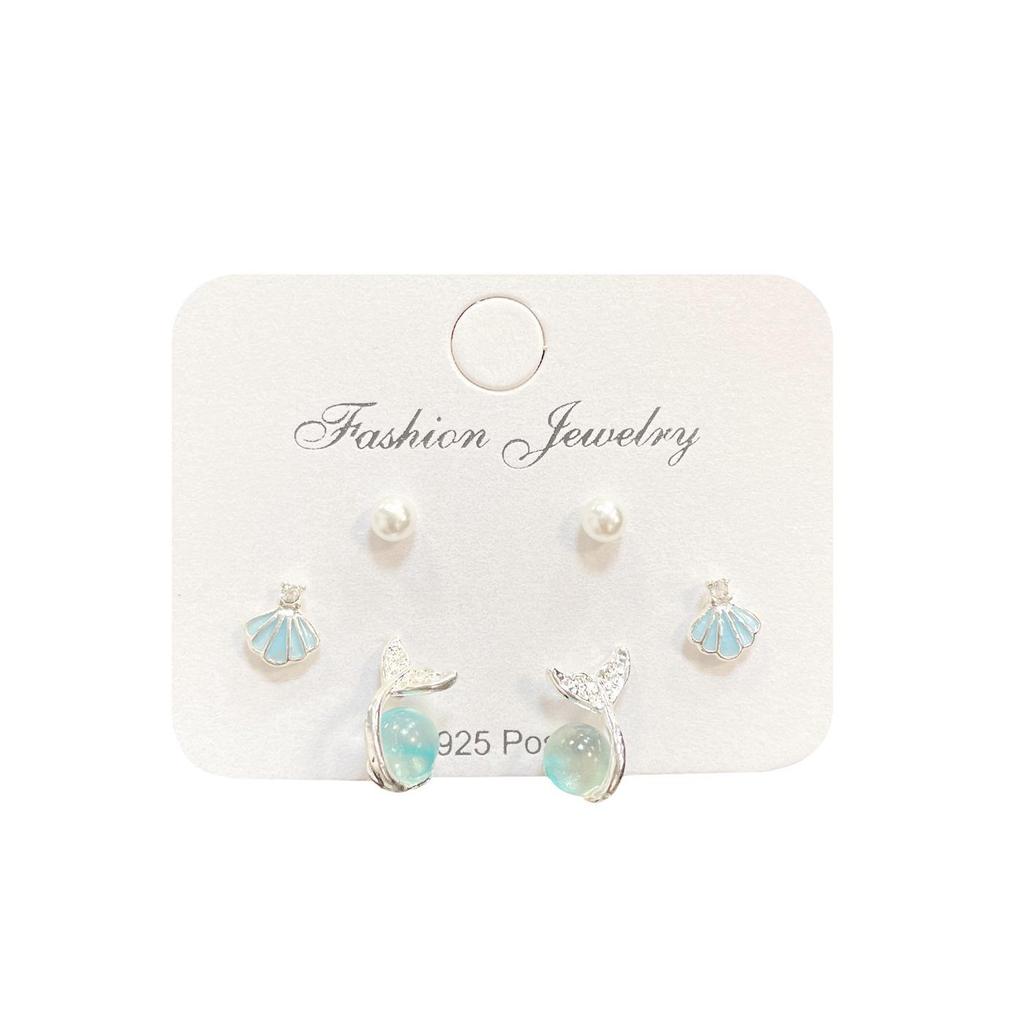 Silver Fishtail Bubble Ball Earrings Set for Women - Simple Summer Style