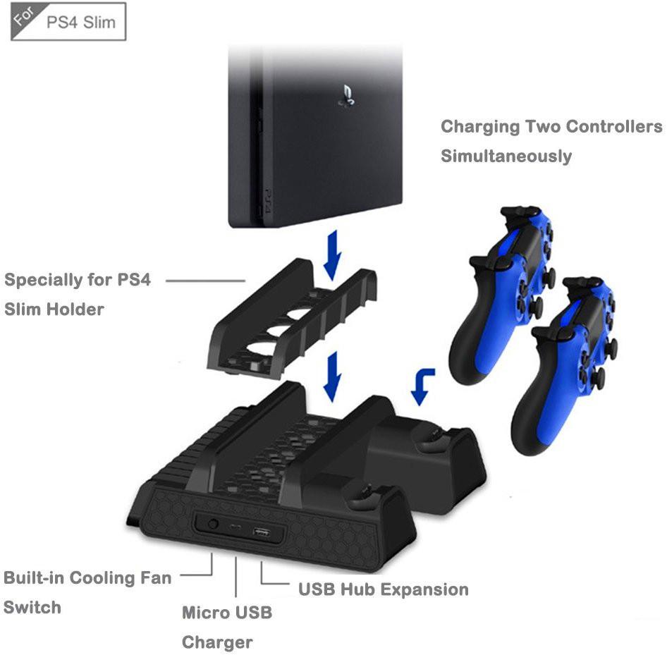 Vertikální stojan TP4-882 s ovladačem ventilátoru a duální nabíjecí stanicí pro Sony Playstation PS4/PS4 Slim/PS4 Pro
