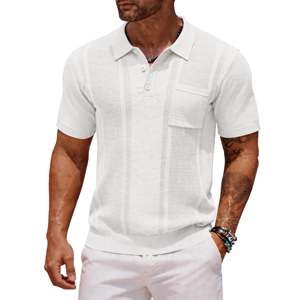 Men's Casual  Shirt - Summer Plain-color Pocketed Open-front Short-sleeved Top