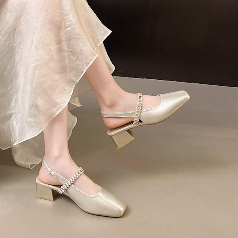 2025 New Fashion Square Toe Premium Real  Sandals Summer Women Sandals 2025 Temperament Elegant Banquet Sandals Trendy