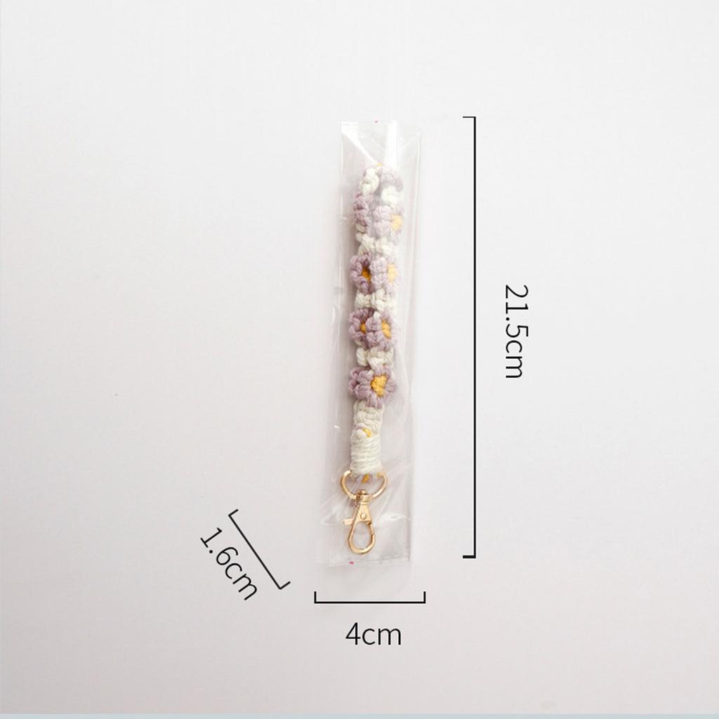 1Pc Daisy Keychain Phone Keychain Ins Key Chain Finished Keychain Braid Wrist Strap Keychain Vintage Pastoral Style Keychain