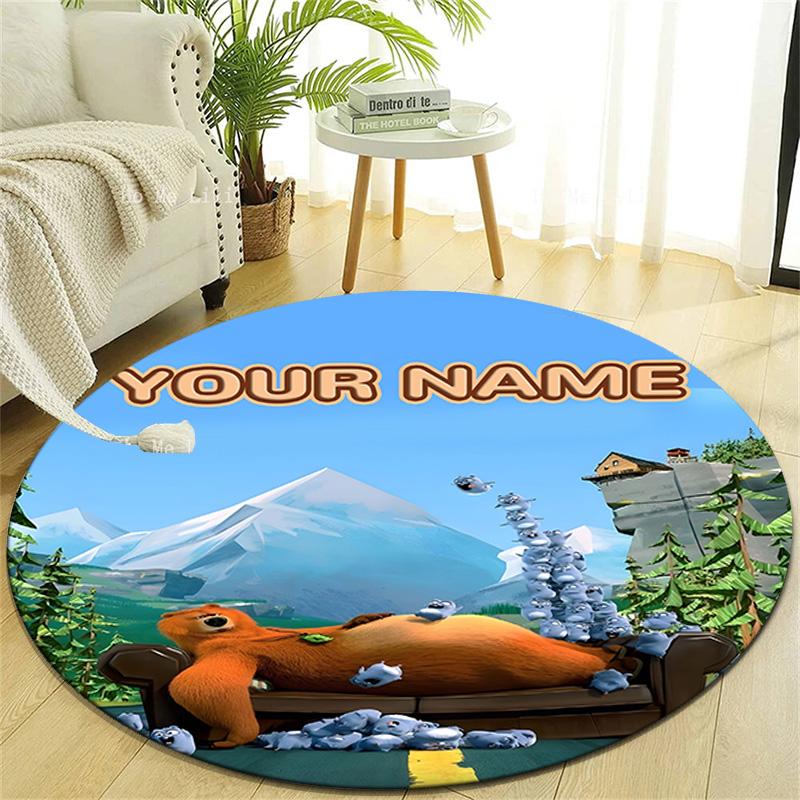 Personalized Grizzy Bear Round Chair Office Rug - Perfect for Mat, Office Chair & More - Ideal Gift for Birthdays and Holidays
