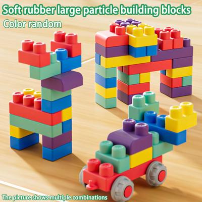 Children'S Large Particle Soft Rubber Building Block Toy Puzzle Assembly Diy for Boys Aged 3 To 6  Baby Can Chew and Bite