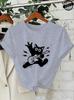 Rock Cat T-Shirts,Grunge Punk Tee Aesthetic,Abstract Guitar Women's Tee Shirts,Music Lover Gift,Quirky Animal Graphic T-Shirts