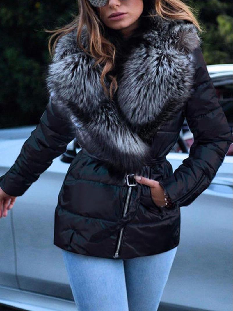 

Жіноче коротке пухове пальто з блискучим хутряним коміром XXXL чорний