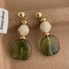 French Vintage Color-blocked Amber Acrylic Niche Design Earrings, Light Luxury and High-end Silver Needle Versatile Studs
