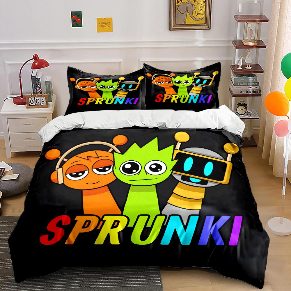 Music Games S-Sprunki Print Bedding Set 1 Duvet Cover+2 Pillowcase Multi Size Bedroom Bedding Decoration Machine Washable