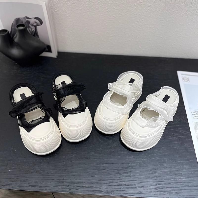 Small 7cm thick bottom 2025 summer new mesh Mary Jane bag head slippers women's muffin bottom light and half drag