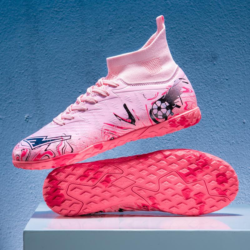 High-top Broken Nails Football Shoes Boys and Girls Adult Breathable Non-slip Training Shoes Long Nails Competition Sports Shoes