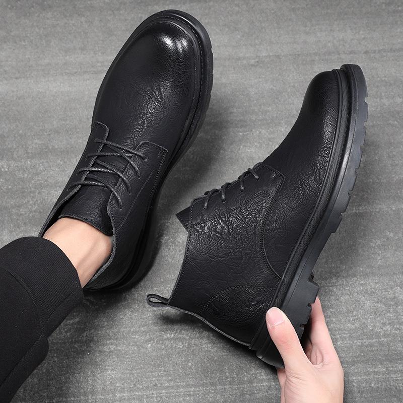 Ghete Martin de Bărbați Stil Britanic din Piele Mid-Cut - Piele Suede Naturală Mată pentru Toamnă/Iarnă