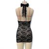 2026 Fashion V-neck Lace Summer Suspender Short Dress Bodycon Sleeveless Party Club Short Dress Halter Neck Women's Backless Sexy Slim Mesh Miniskirt